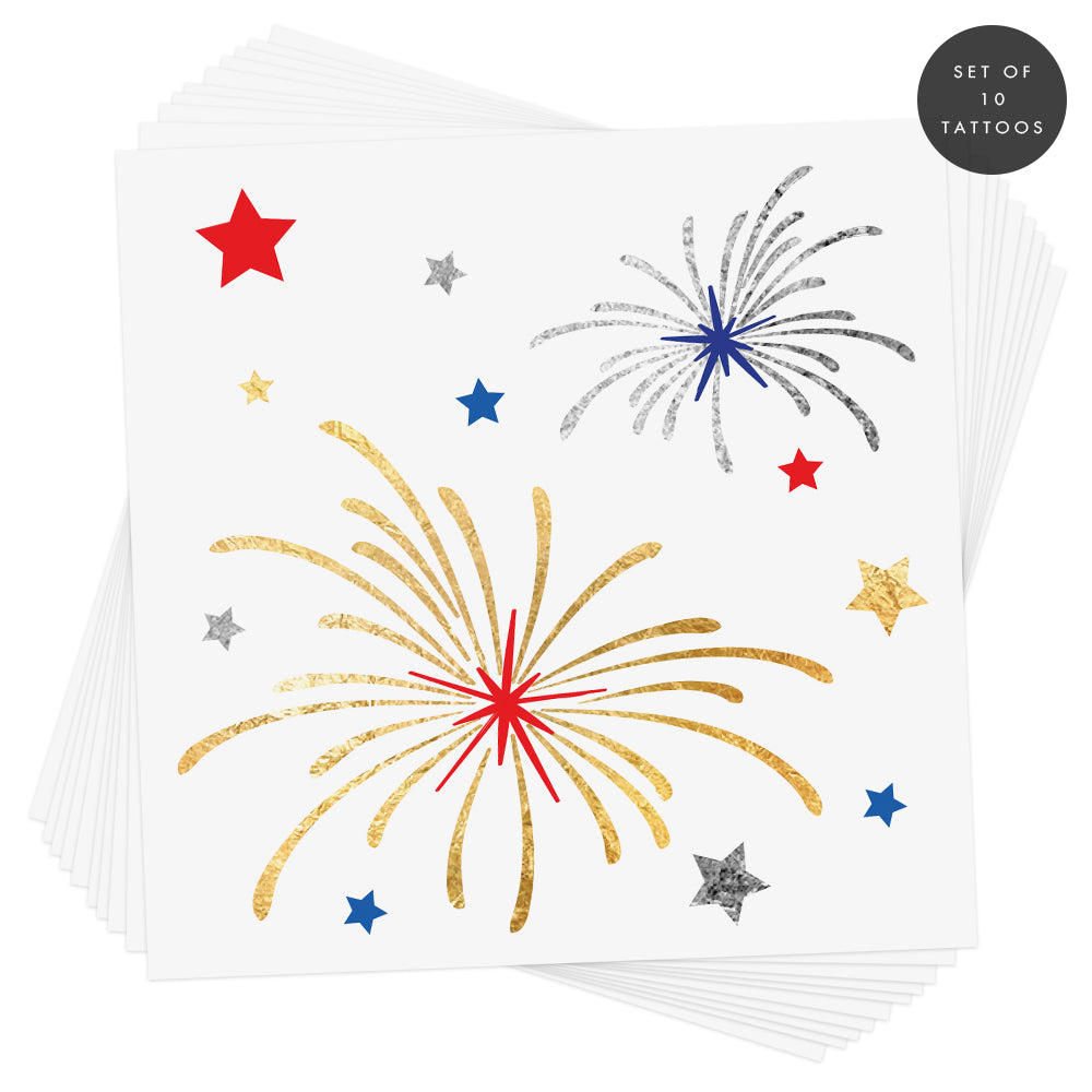 American Fireworks set if 10 red, silver, blue and gold temporary tattoos. @FlashTattoos #FLASHTAT