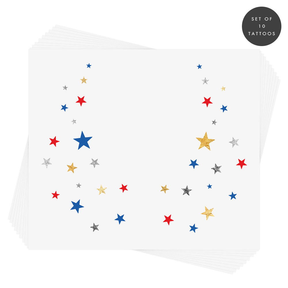 Set of 10 American Starry Eye Jewels - metallic red, white and blue star temporary tattoo!  @FlashTattoos #FLASHTAT