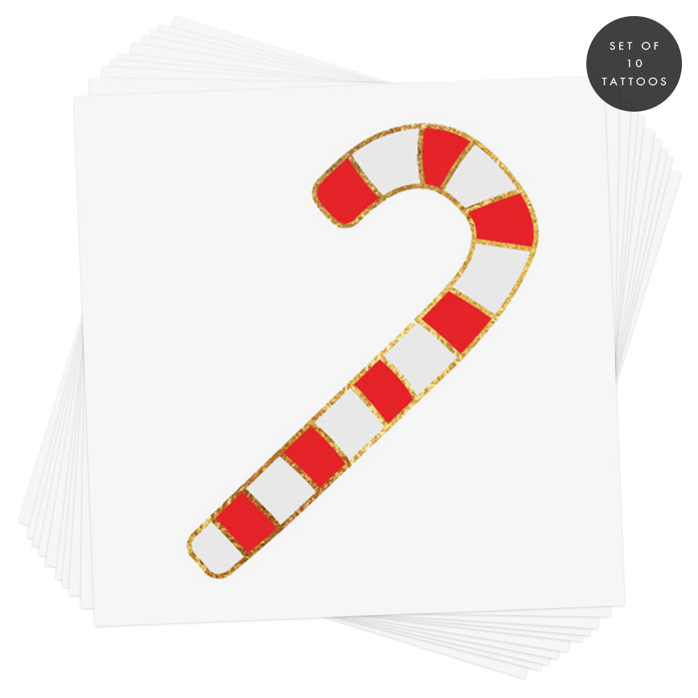 Set of 10 Holiday Candy Cane metallic kids temporary tattoos. The perfect Christmas sparkle! 