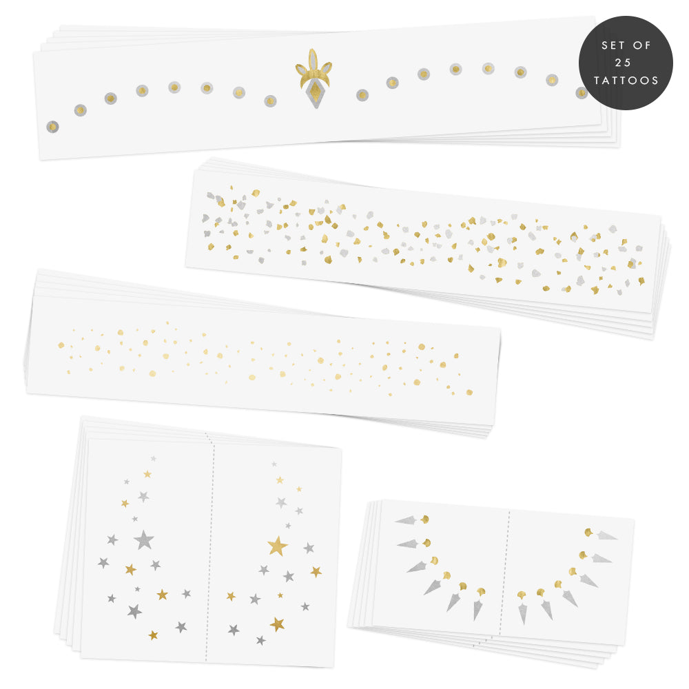 White and gold face temporary tattoos