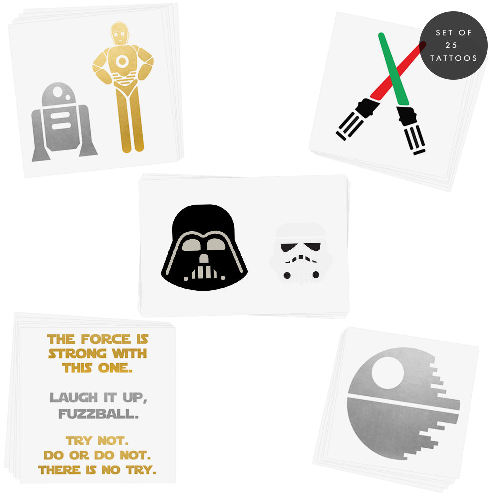 Show off your Star Wars love with the 'Intergalactic VarietySet' featuring 25 galactic inspired temporary tattoos