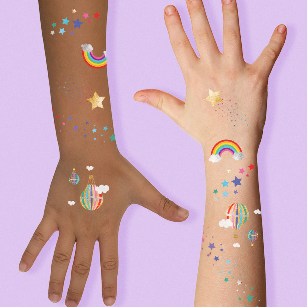 Adorn yourself from head to two in rainbow sparkles. Shine bright with the Rainbow Dreamer Variety Set. @FlashTattoos