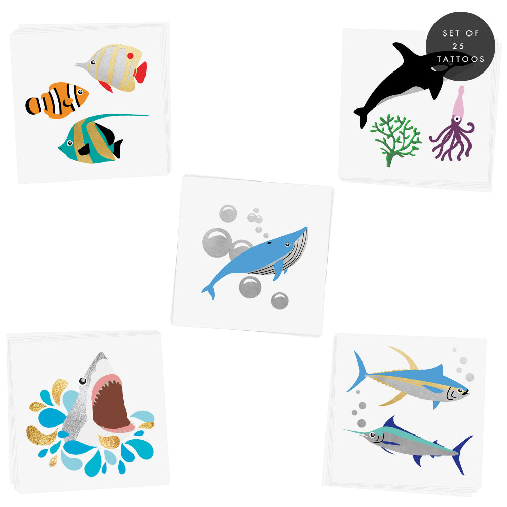 Under the Sea Variety Set' features five assorted sea life kids tattoo designs for your next under the sea themed party or event! @Fun_Tats #FUNTATS