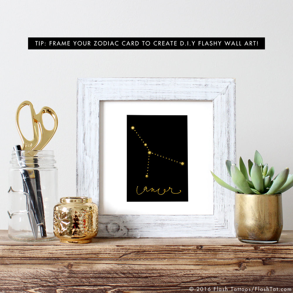 TIP: Frame your Cancer zodiac card to create D.I.Y flashy wall art that will add a little sparkle and shine to any room! #flashtat @FlashTattoos